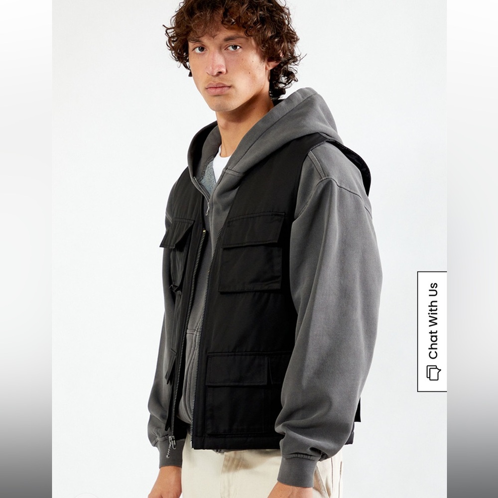 PacSun Black Tech Utility Zip Up Vest